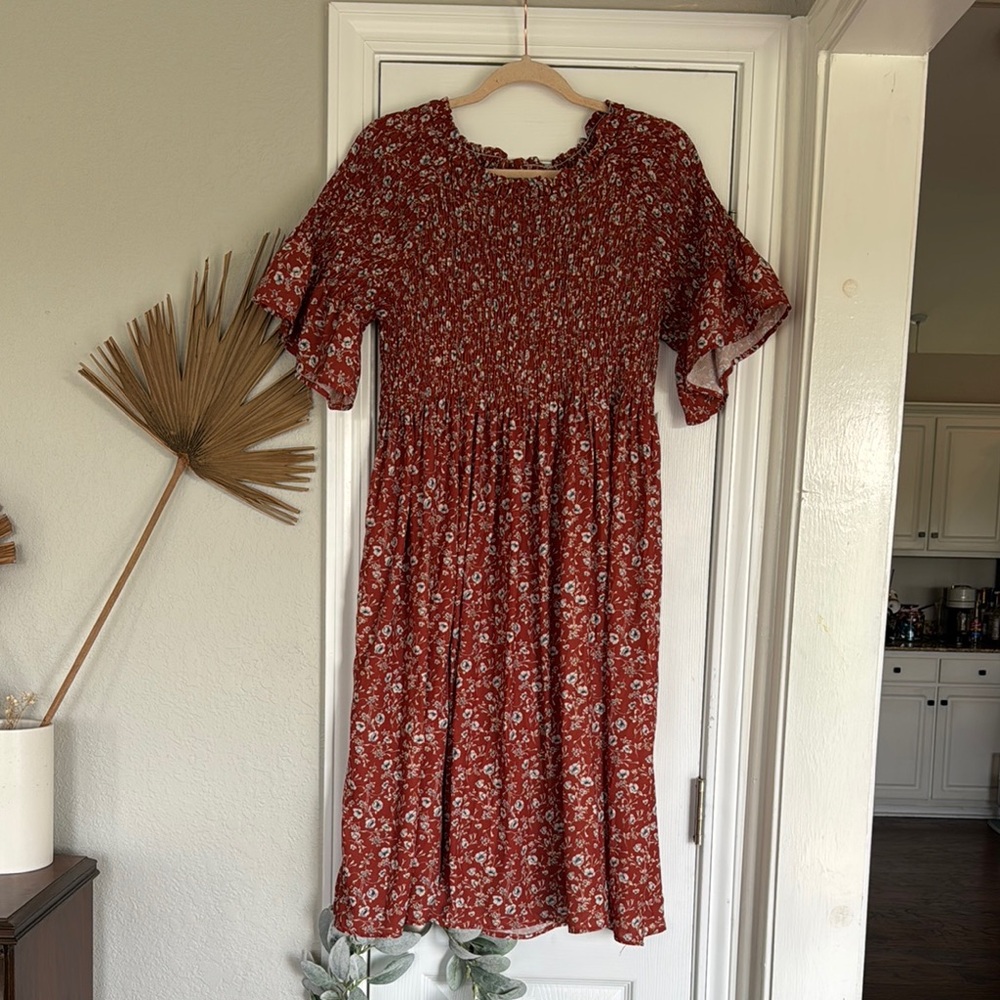 Polagram Red Floral Midi Dress